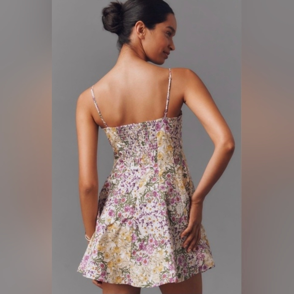 Anthropologie Maeve Lace Trim Sweetheart Floral Mini Dress - Picture 2 of 3
